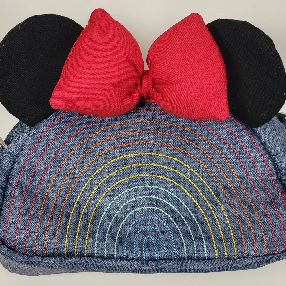 Disney Denim Embroidered Minnie Mouse Bow Bag Purse Miny 8
